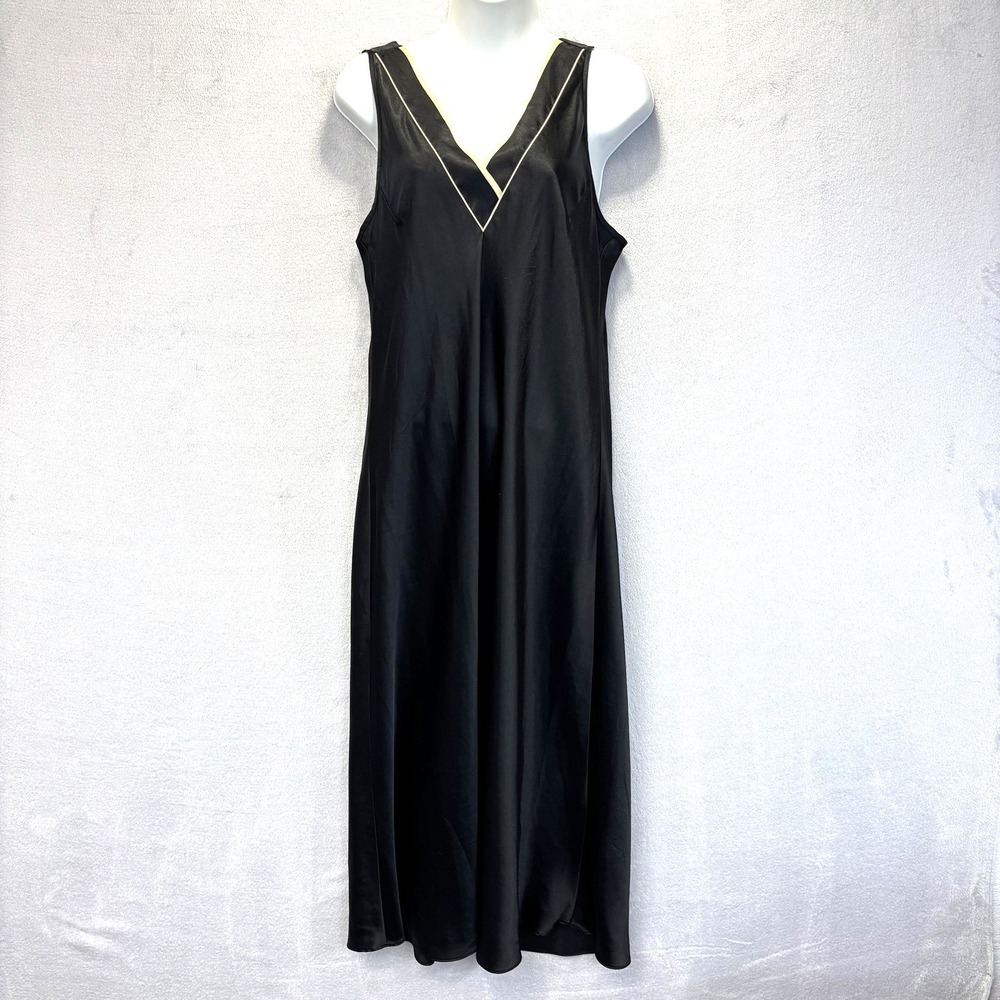 Jones‎ New York Midi Satin Slip Dress Medium Black Flowy Lightweight Minimalist